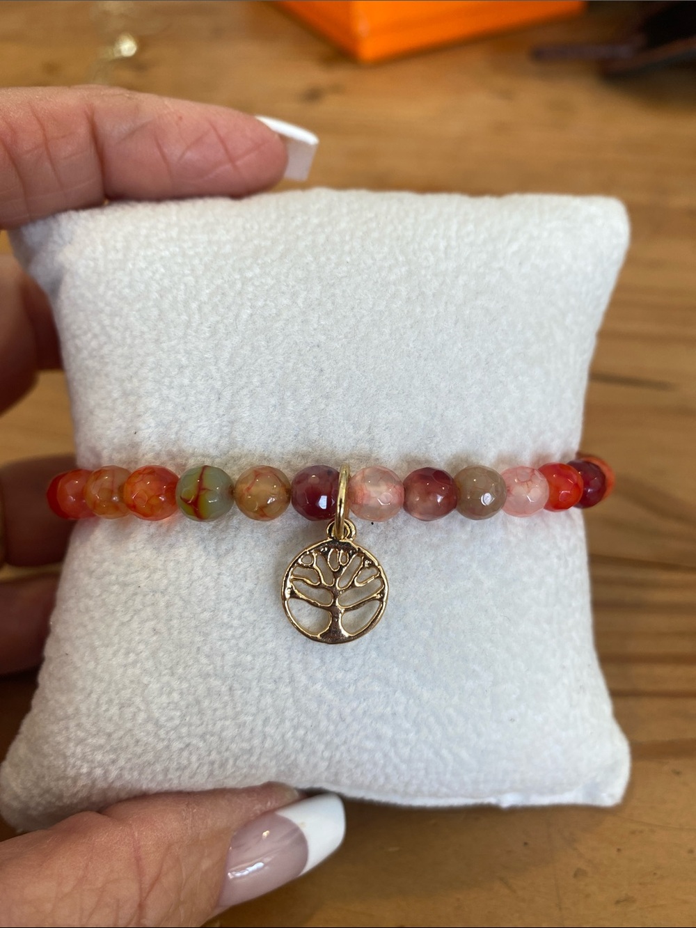 Multicolor Agate Bead Bracelet with Gold Tree of Life Charm